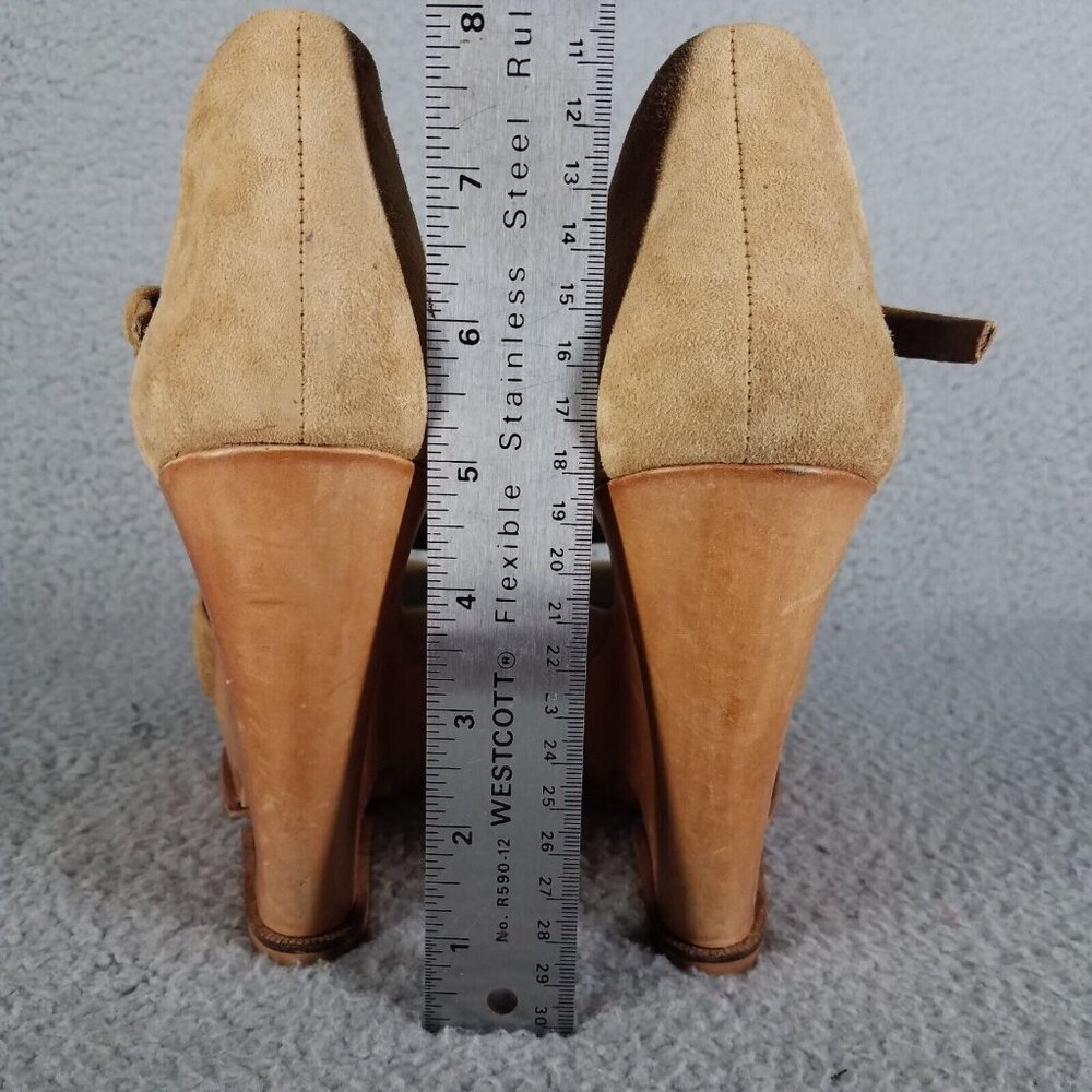 Sam Edelman Javi Wedge Sandals Women's 8 Suede Tan 5" Heel Pump Summer Party - Picture 3 of 14
